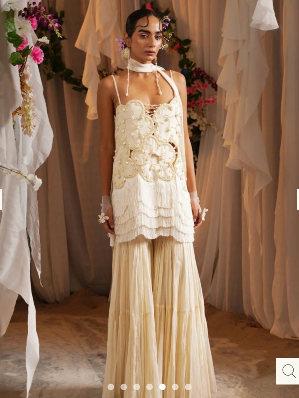 Shwetanga Ivory Cotton and Organza Gathered Sharara Set NWT